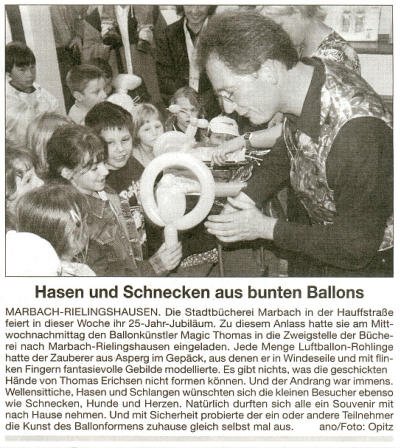 Presse Meinungen Gäste sagen Zeitung Rückmeldung Dankesschreiben Zauberer Ballonkünstler